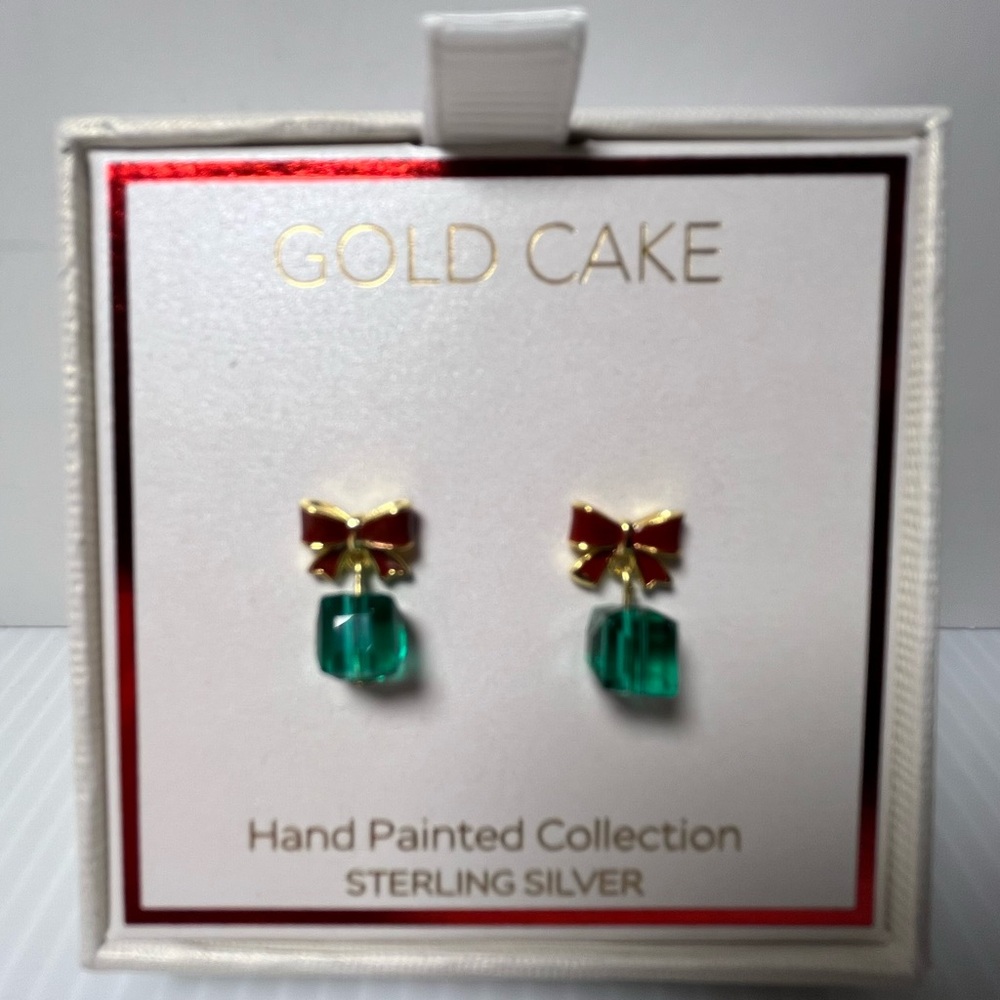 Gold Plated Sterling Silver Hand Painted  Holiday Stud Earrings by Gold Cake